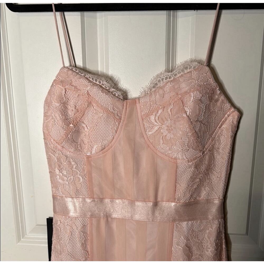 Bebe Blush Striped Mesh Lace Satin Midi Dress - Picture 5 of 6
